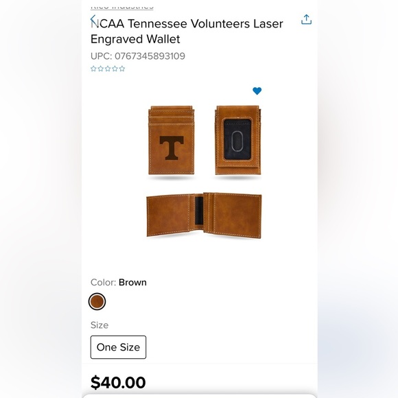 NWT University of TN Volunteers Vols Mens Wallet Folding Credit Card/DL Slot - Picture 1 of 6